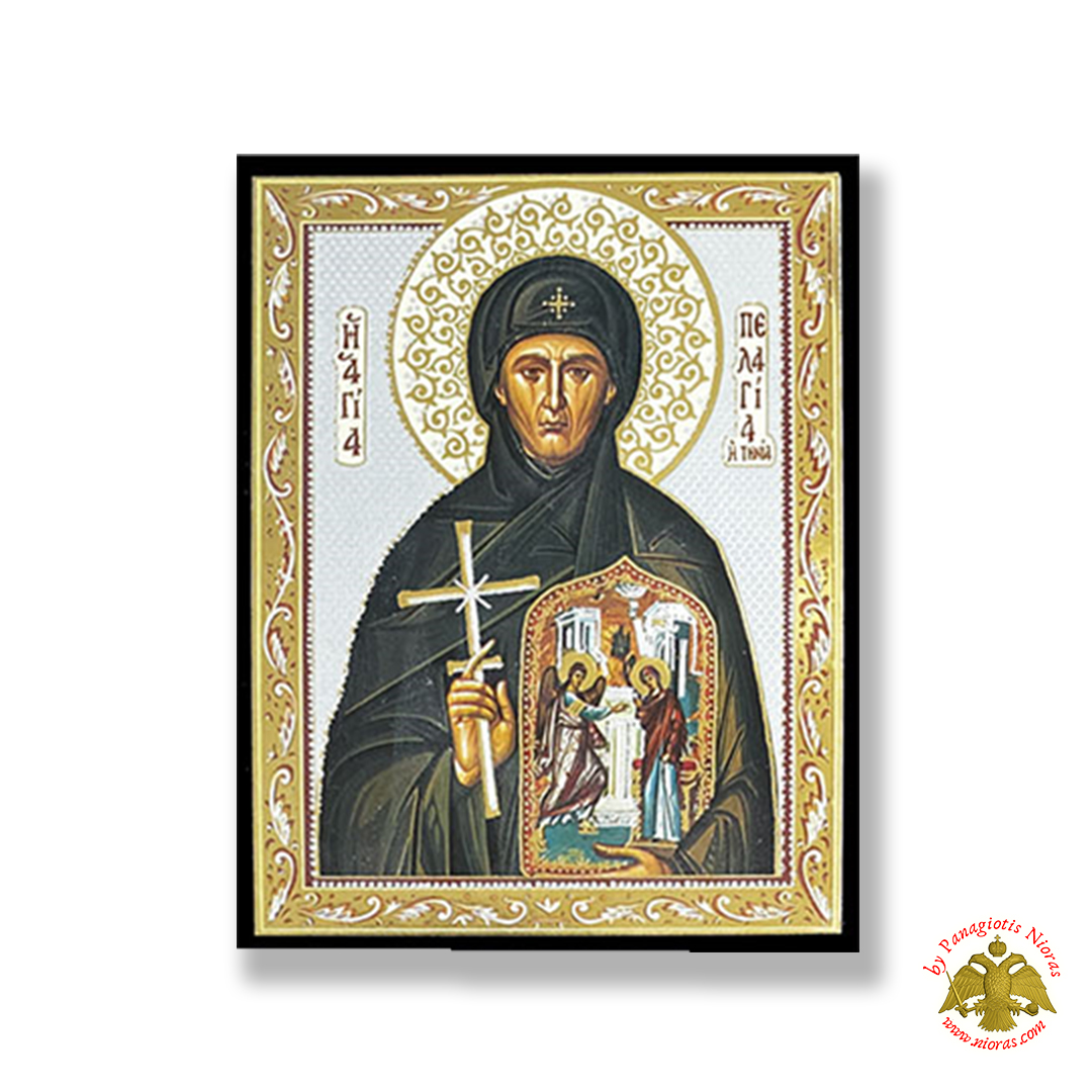 Orthodox Saint Pelagia Silver Printed Wooden Icon